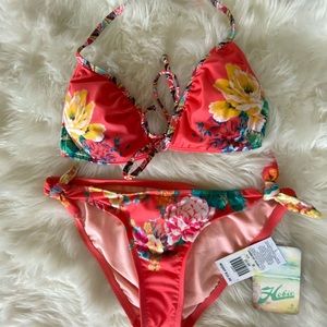 Two piece floral Salmon pink bikini